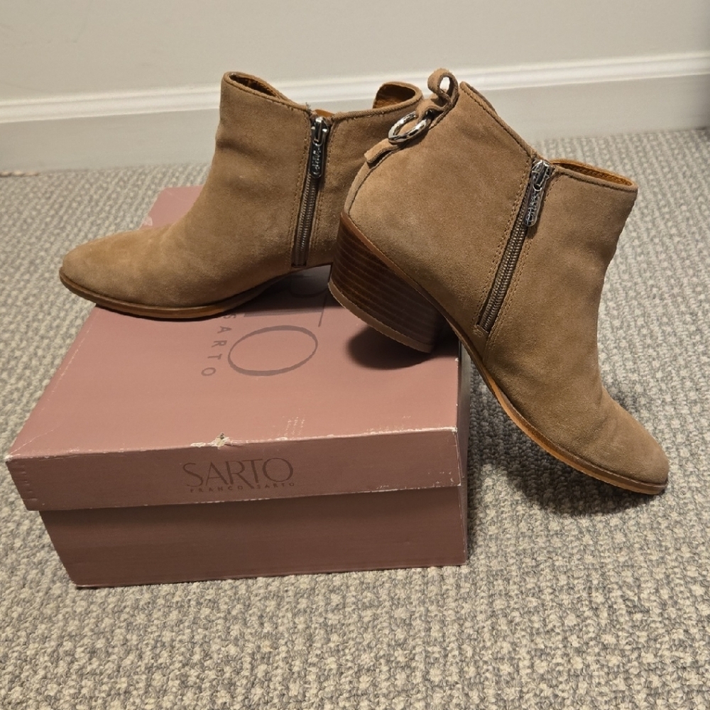 Franco Sarto Taupe Suede Ankle Booties